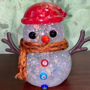 Festive Lighted Snowman Figurine - Handmade